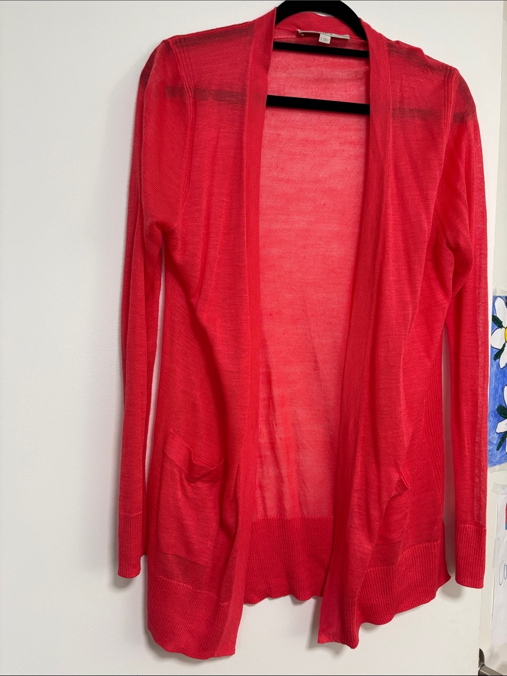 LOFT Bright Red Open-Front Lightweight Cardigan